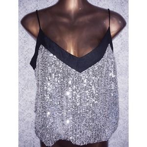 7 For All Mankind Sz S Silver Sequin Sleeveless Top, Blouse, Cami